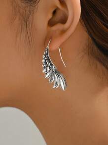 1 đôi bông tai thiết kế cánh hợp kim kẽm cổ điển cho phụ nữ để trang trí hàng ngày - Màu Bạc Cổ - Xem 1