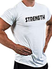 Manfinity Fitness Hombres Camiseta deportiva con estampado de letra - Blanco - Ver 3