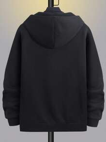 Manfinity LEGND Men 1pc Dragon & Letter Graphic Zip Up Drawstring Hoodie - Black - View 2