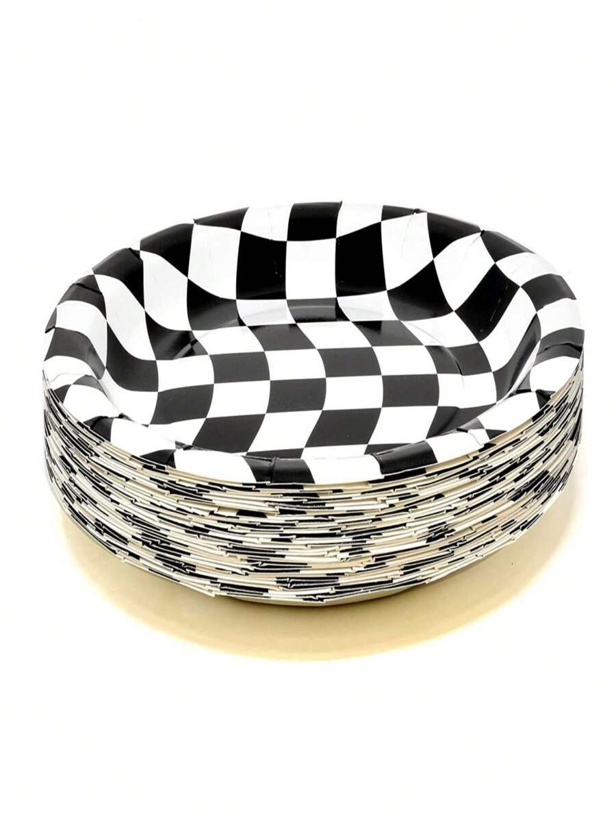 10 piezas Plato de papel desechable con patrón de cuadros desechable moderno papel para - Multicolor - Ver 1