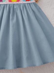 Bebé Vestido de tirantes floral ribete de croché - Neblina azul - Ver 9