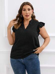 SHEIN Clasi Blusa de lunares ribete con fruncido de cuello notch de manga mariposa - Negro - Ver 4