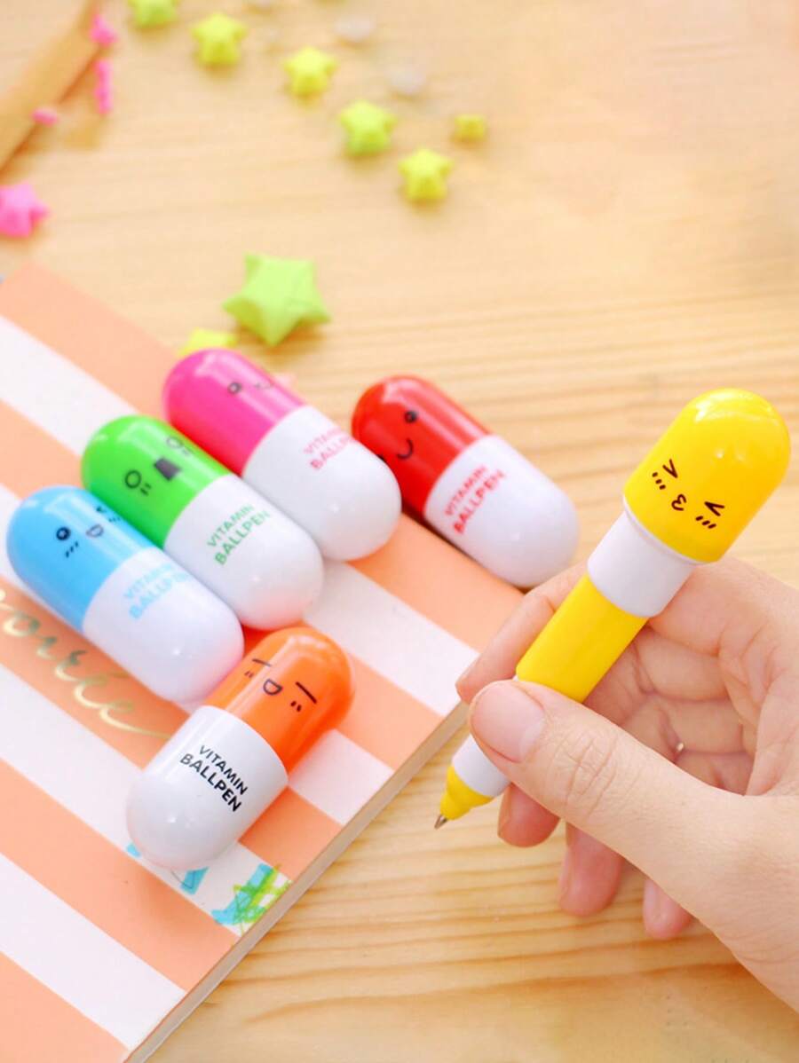 6pcs Cartoon Graphic Mini Ballpoint Pen, Cute Adjustable Writing Pen For Adult, Office, Student - Multicolor - View 1