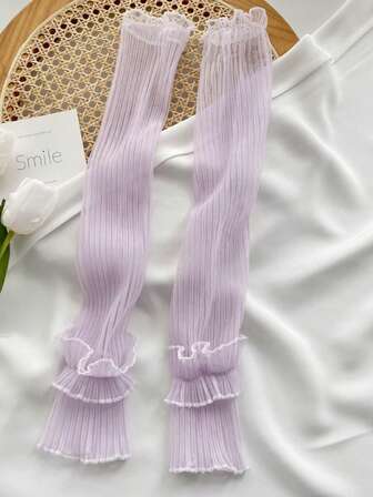 1雙女士素色百褶荷葉邊袖口時尚袖套日常裝飾