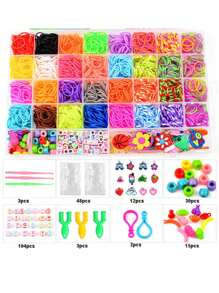 40 格 2500入組 Diy 彩色橡皮筋工藝品織布機套件智力開發玩具用於編織手鍊 - 彩色 - 查看 5