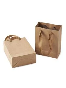 10入組/套棕色牛皮紙袋長方形零售購物手提袋派對禮品袋16x12x5.7厘米 - 棕色 - 查看 3