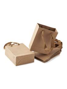 10入組/套棕色牛皮紙袋長方形零售購物手提袋派對禮品袋16x12x5.7厘米 - 棕色 - 查看 6