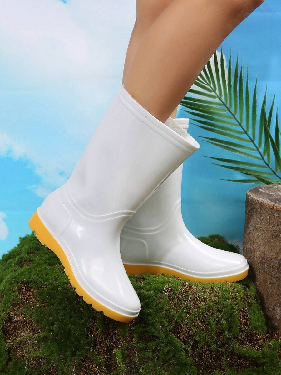 Women Slip On Rain Boots, Cool White Outdoor Rain Boots - White - View 1