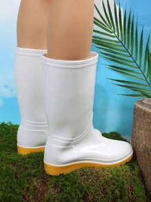 Women Slip On Rain Boots, Cool White Outdoor Rain Boots - White - View 2