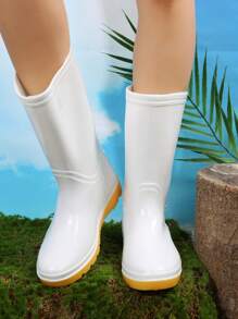 Women Slip On Rain Boots, Cool White Outdoor Rain Boots - White - View 3