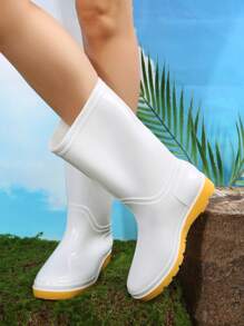 Women Slip On Rain Boots, Cool White Outdoor Rain Boots - White - View 6