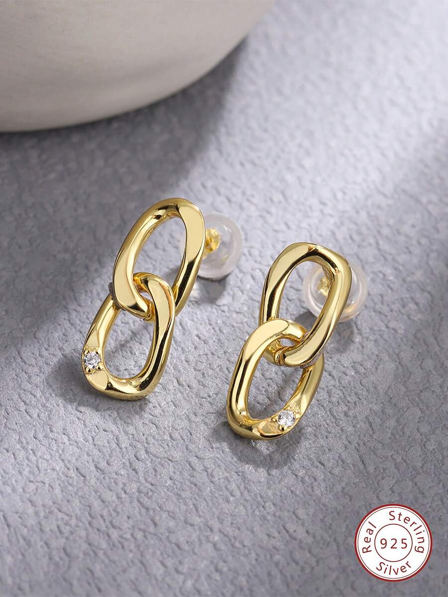 1對幾何獨特耳釘女士首飾S925純銀鍍黃金日常佩戴禮物 - 金黃色 - 查看 1