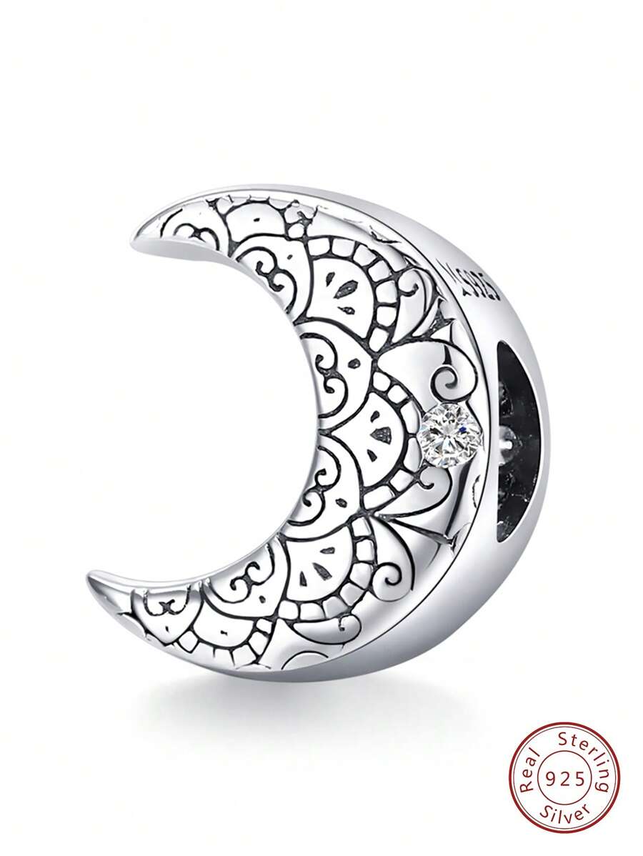 Moon Shaped Silver DIY Bead - Silver - View 1