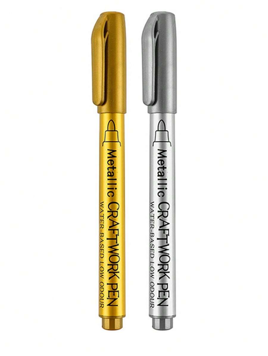 2 chiếc Bút đánh dấu kim loại, Bút đánh dấu vĩnh viễn đa năng đơn giản để vẽ, viết - Nhiều màu - Xem 1