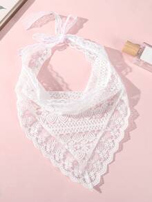 Mujer 1 pieza Pañuelo con patrón floral con encaje elegante - Blanco - Ver 2