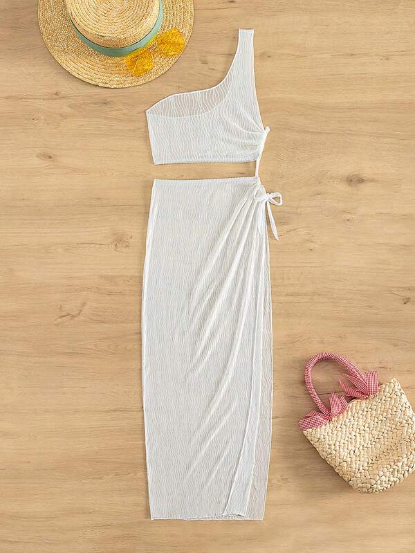 SHEIN Swim Vcay One Shoulder Drawstring Side Cover Up SHEIN UK