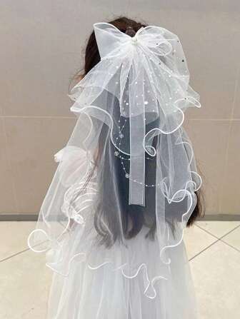 1入組女孩亮片和蝴蝶結裝飾髮夾適用於頭髮裝飾用品