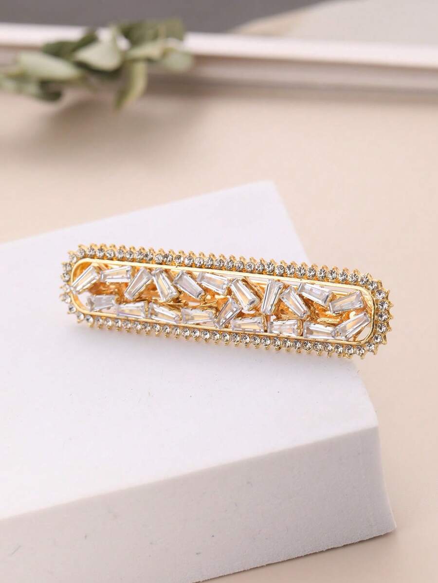 1 pièce Femme avec strass glamour Pince à cheveux alligator pour cheveux Décoration - Doré - Voir 1