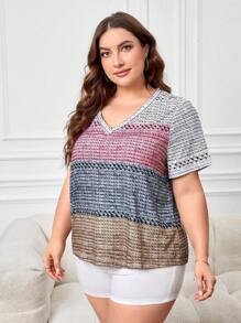 EMERY ROSE 大碼撞色V領T恤 - 彩色 - 查看 6