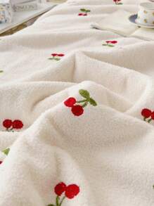 1入組櫻桃刺繡毛毯絨布柔軟保暖毛毯適用於客廳和臥室家居裝飾 - 彩色 - 查看 2