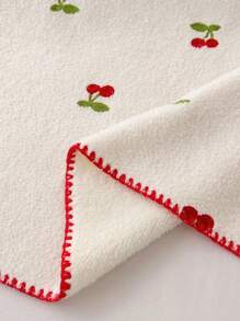 1入組櫻桃刺繡毛毯絨布柔軟保暖毛毯適用於客廳和臥室家居裝飾 - 彩色 - 查看 3