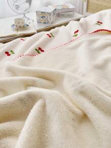 1入組櫻桃刺繡毛毯絨布柔軟保暖毛毯適用於客廳和臥室家居裝飾 - 彩色 - 查看 5