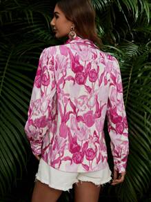 SHEIN LUNE Camisa con estampado floral con botón delantero - Multicolor - Ver 2