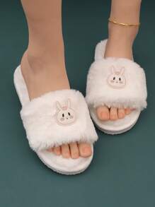 Fall/Winter Women Cartoon Rabbit Decor Fuzzy Home Slippers, Preppy White Novelty Slippers - White - View 4