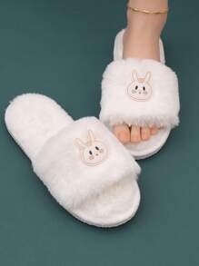 Fall/Winter Women Cartoon Rabbit Decor Fuzzy Home Slippers, Preppy White Novelty Slippers - White - View 5