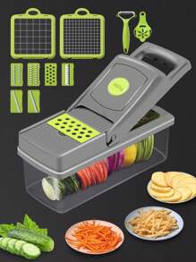Máy thái thực phẩm nhà bếp 15 trong 1 Máy cắt 8 lưỡi có hộp đựng có giỏ thoát nước 1 bộ dụng cụ thái rau củ hành, trái cây - Màu Xám nhạt - Xem 1