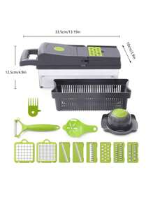 Máy thái thực phẩm nhà bếp 15 trong 1 Máy cắt 8 lưỡi có hộp đựng có giỏ thoát nước 1 bộ dụng cụ thái rau củ hành, trái cây - Màu Xám nhạt - Xem 4