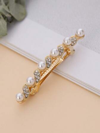 1入組女士水鑽和人造珍珠裝飾時尚彈簧夾適用於頭髮裝飾用品