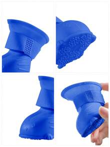 4pcs Silicone Solid Color Pet Boots For Dog For Rainy Day - Blue - View 3