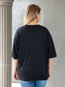 SHEIN Frenchy Áo thun Plus size màu trơn Giải trí - màu đen - Xem 2