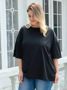 SHEIN Frenchy Áo thun Plus size màu trơn Giải trí - màu đen - Xem 4