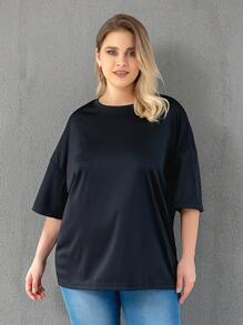 SHEIN Frenchy Áo thun Plus size màu trơn Giải trí - màu đen - Xem 7