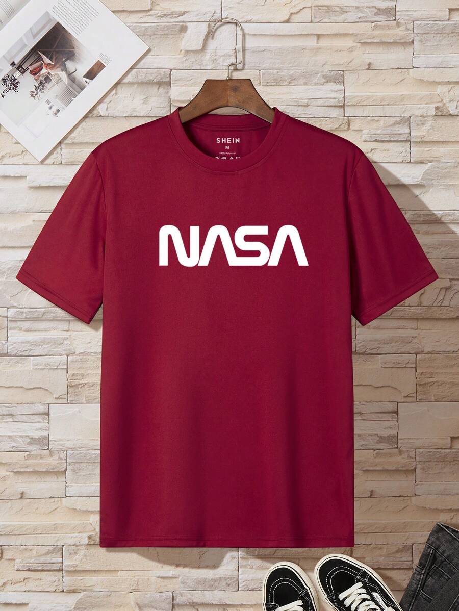 Men Letter Graphic Tee - Burgundy - View 1