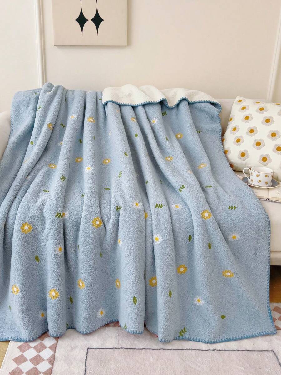 1 Chiếc Chăn Thêu Hoa, Chăn Nỉ Mềm Mại & Ấm Áp Cho Phòng Khách & Phòng Ngủ, Trang Trí Nhà Cửa - Nhiều màu - Xem 1