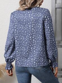 SHEIN Clasi Áo sơ mi nữ Dải chun Tất cả trên in Giải trí - Màu xanh lam - Xem 2