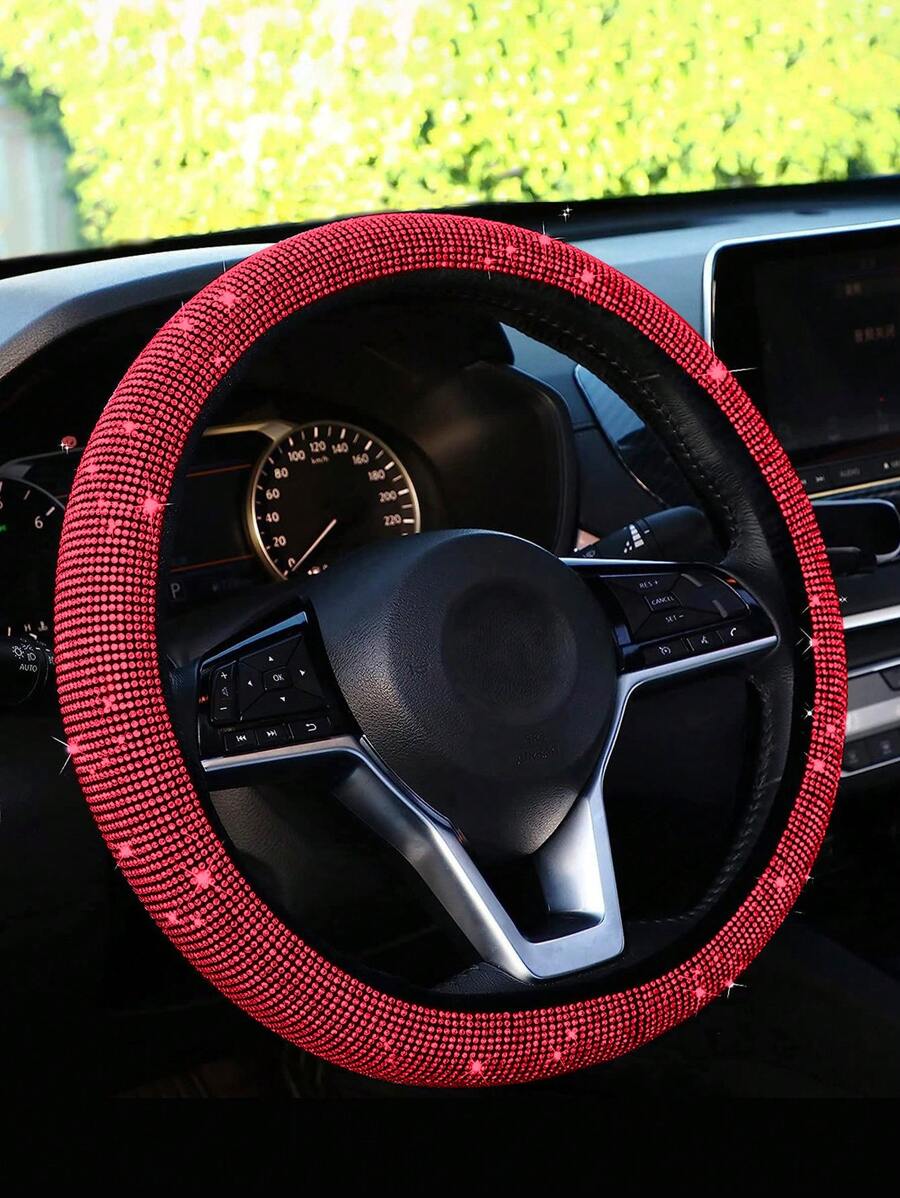 Rhinestone Decor Car Steering Wheel Cover,Car Accessories Women - Red - View 1