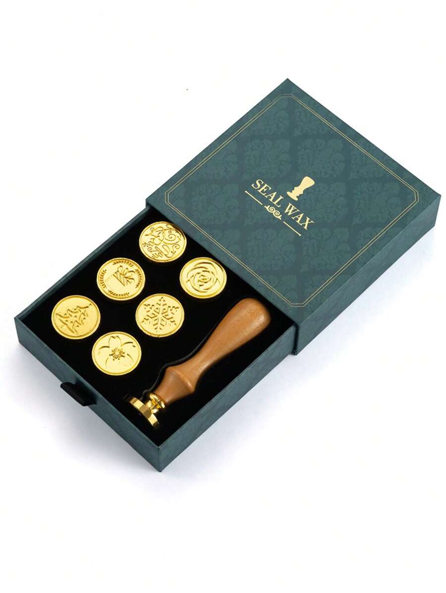 7 Cái/bộ Hợp Kim Đồng Con Dấu Sáp Bộ Tem, Hiện Đại Hỗn Hợp Hoa Văn Tem Đầu & Tay Cầm Để Làm Quà Tặng - Nhiều màu - Xem 1