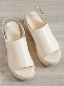 女士厚底厚底凉鞋，夏季软皮露趾时尚运动鞋高跟坡跟鞋，2025 年新款夏季款式 - 米色 - 查看 3