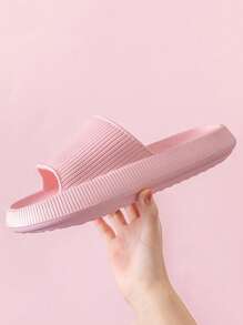 Fashionable Slides For Men, Texture Embossed Single Band Slippers - Pink - View 2