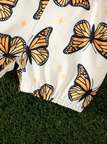 Baby Girl Ruffle Trim Tee & Butterfly Print Bow Front Shorts & Accessory Headband - Multicolor - View 3