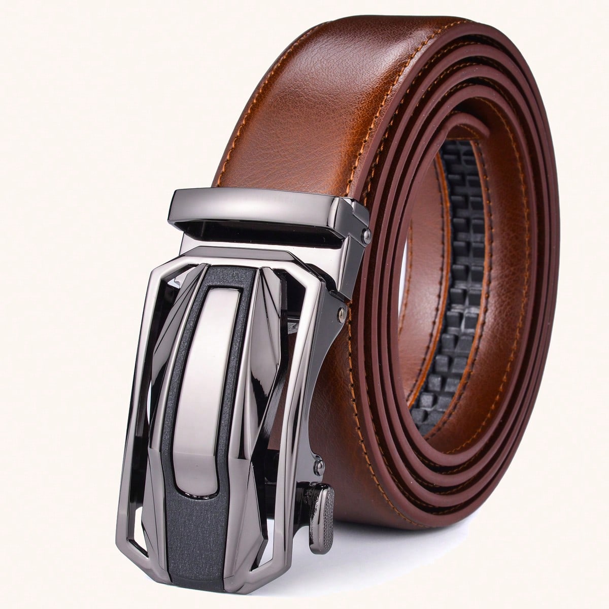 Pieza Cinturón de cuero con hebilla automática de gran tamaño para hombres, casual, para uso diario, moda, adolescentes, al aire libre, vacaciones,