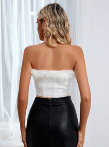 SHEIN BAE Fuzzy Trim Tube Top - White - View 2