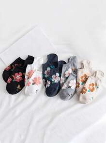 5雙女士花卉圖案時尚短襪適用於日常 - 彩色 - 查看 5