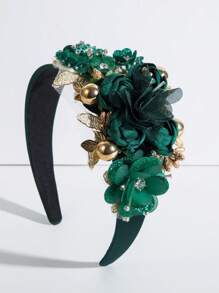 Flower & Bead Decor Headband - Green - View 1