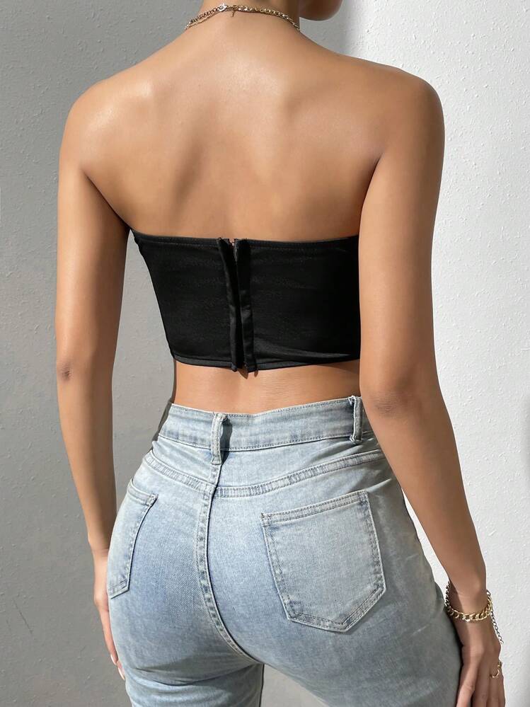 Zolique Solid Hanky Hem Tube Top - Black - View 2