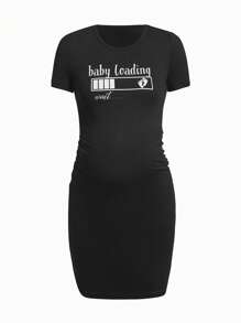 SHEIN Maternity Letter Graphic Bodycon Dress - Black - View 1